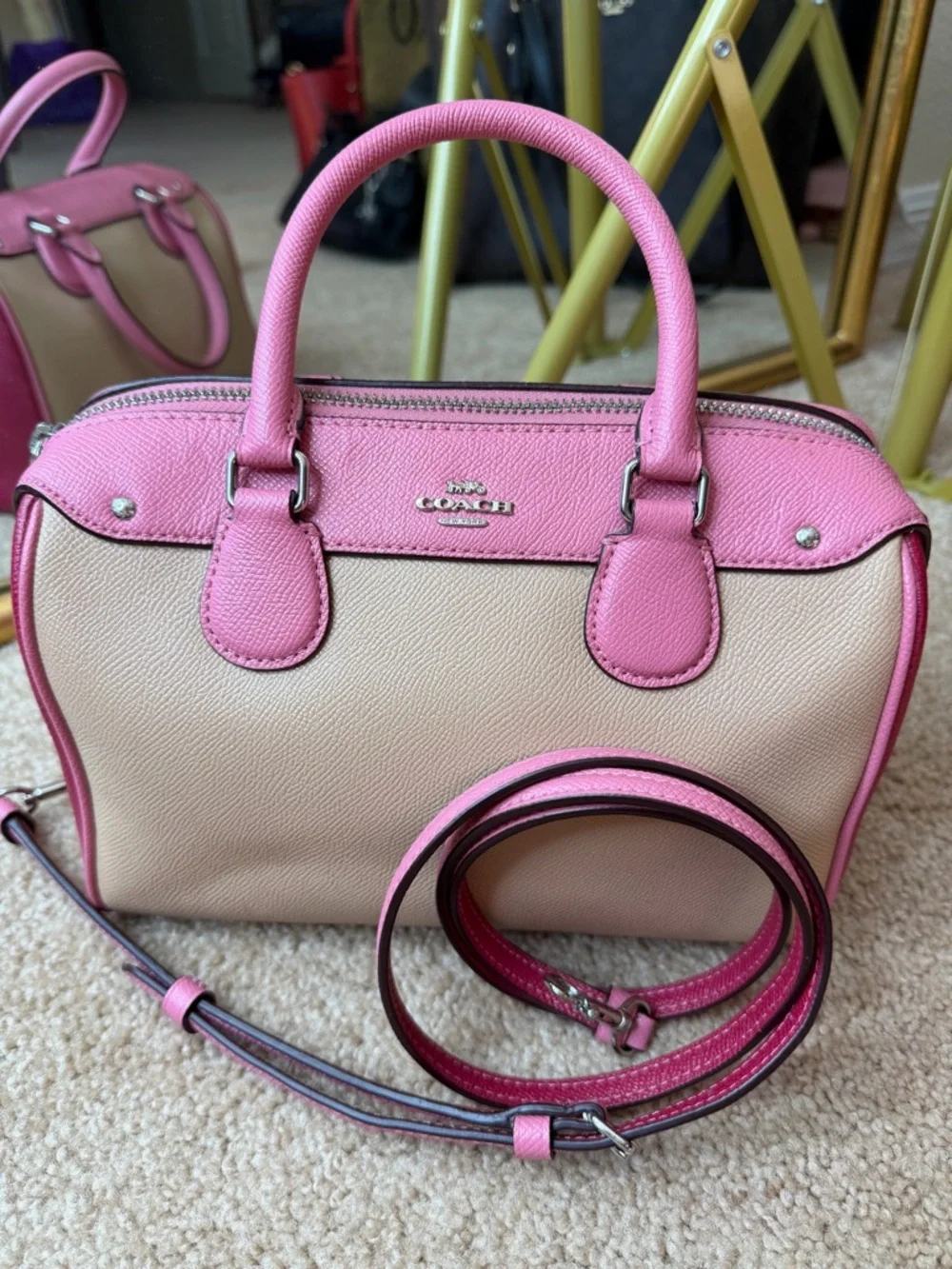 Coach Mini Bennett Satchel Pink Beige Crossbody Bag Colorblock Leather ๐ ๐ - Picture 13 of 16